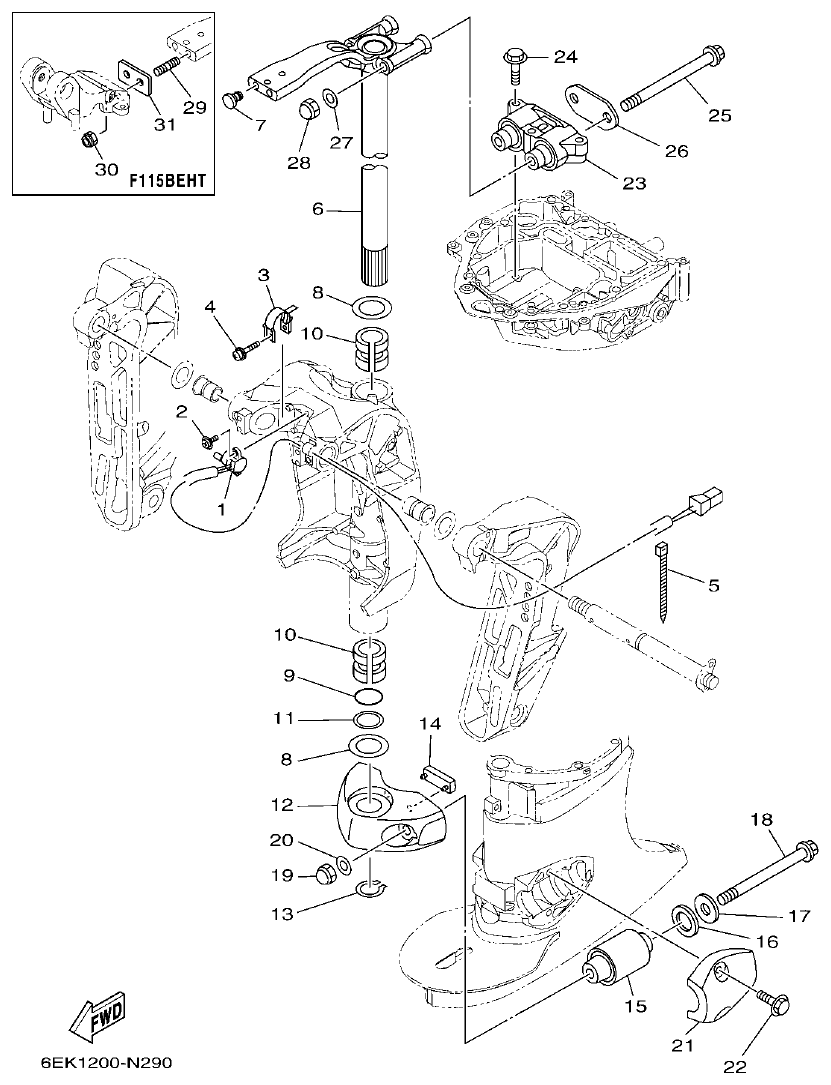 Yamaha F115B, FL115B, FL115BET BRACKET 2 parts diagram